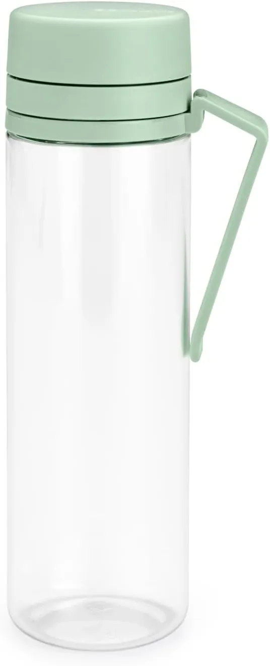 Brabantia Make & Take Water Bottle with Fruit Sieve (Jade Green) 17 fl oz Travel Drinking Bottle with Handle/Belt Clip & Infuser, BPA-Free, Leakproof, Dishwasher Safe