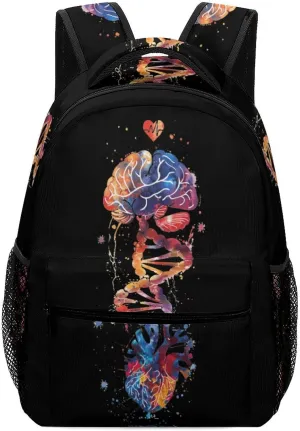 Brain Heart DNA Watercolor Laptop Backpack Lightweight Travel Backpack Business Work Bag Carry on Backpack with Adjustable Strap