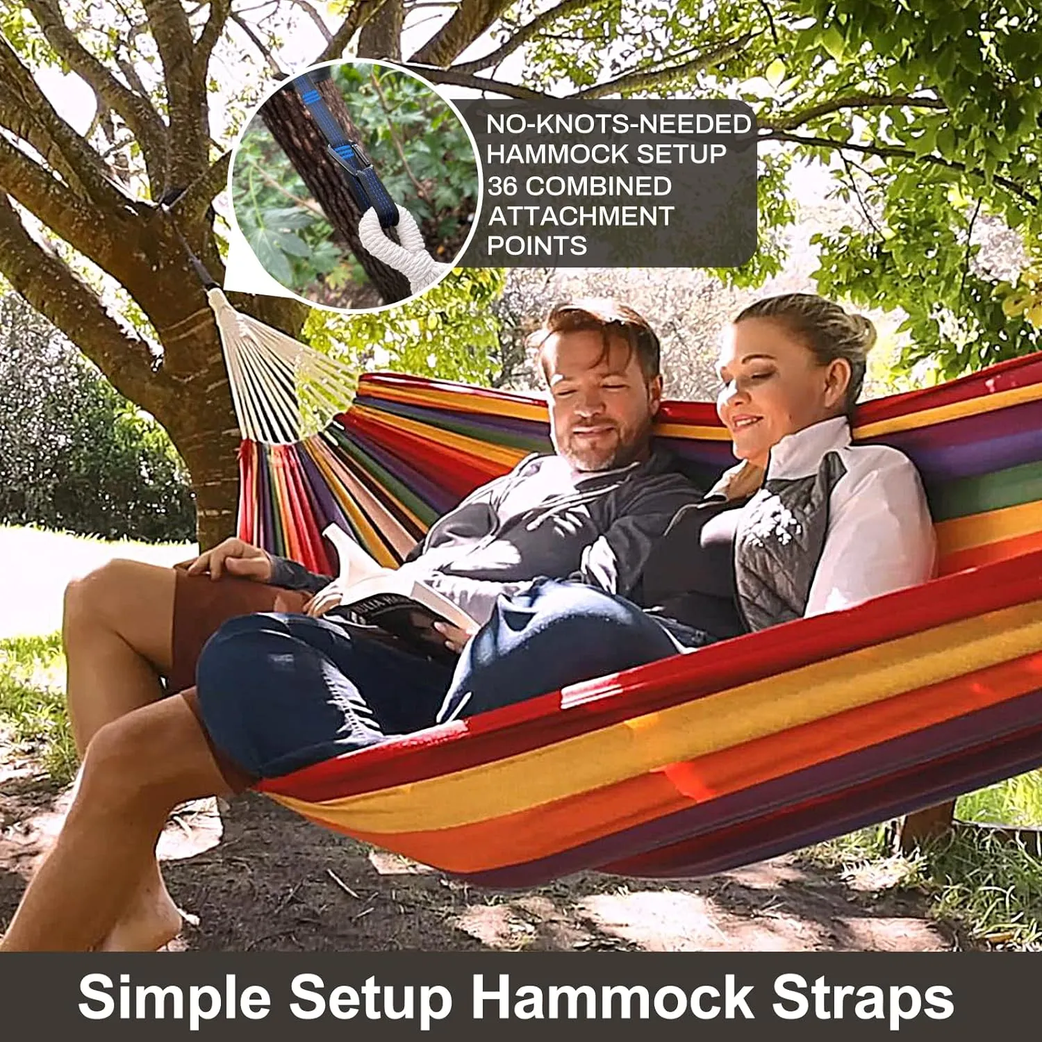 Brazilian Double Hammock with Tree Straps,Extra Large 94x63IN,2 Persons Hammock for Backyard Patio Outdoor and Indoor,450lbs Weight Capacity,Soft Woven Cotton Fabric - Beige Brown Stripe