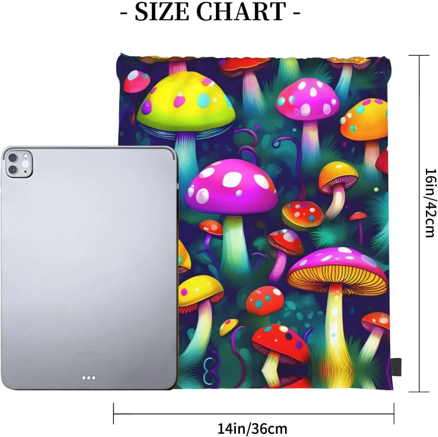 Bright Mushrooms Art Print Sports Drawstring Backpack,Water Resistant Bag, Gym Backpack for Women Men
