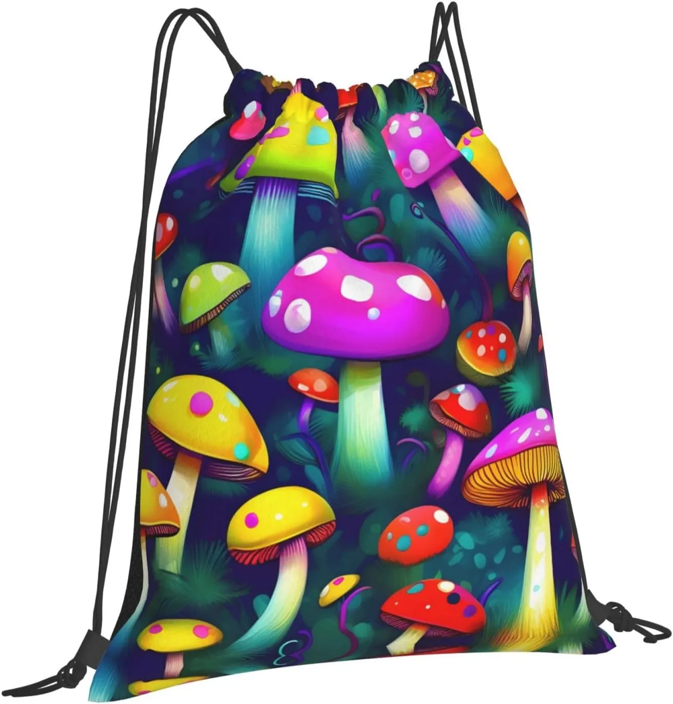 Bright Mushrooms Art Print Sports Drawstring Backpack,Water Resistant Bag, Gym Backpack for Women Men