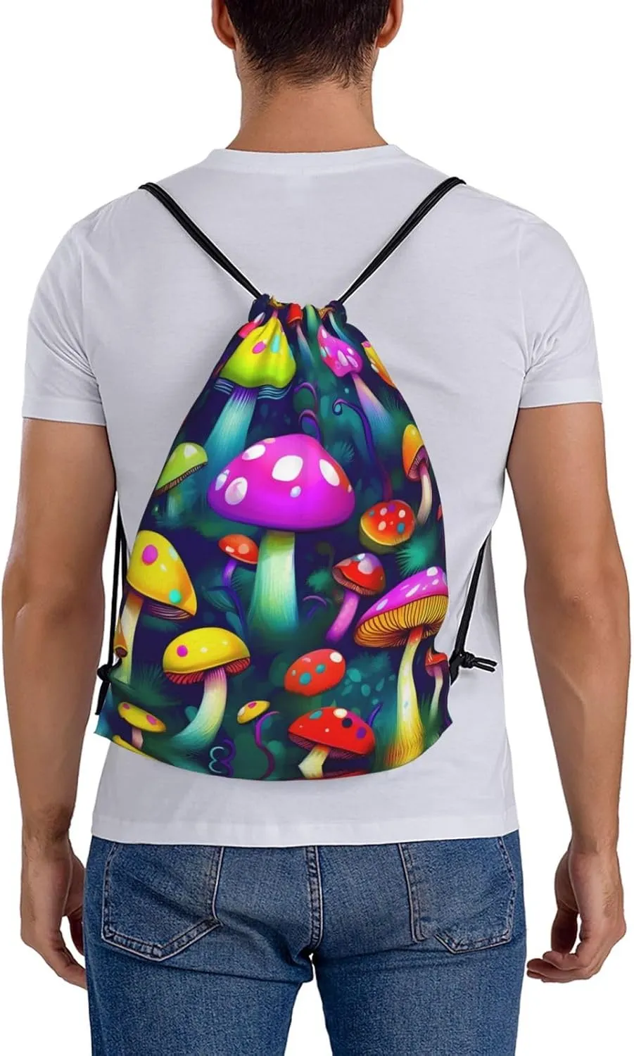 Bright Mushrooms Art Print Sports Drawstring Backpack,Water Resistant Bag, Gym Backpack for Women Men