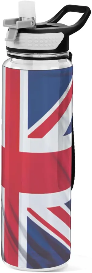 British Flag Clear Water Bottle with Straw Lid, BPA-Free Leakproof Sport Water Bottle 32oz Large Gym Water Jug for Men Women Travel Fitness Outdoor