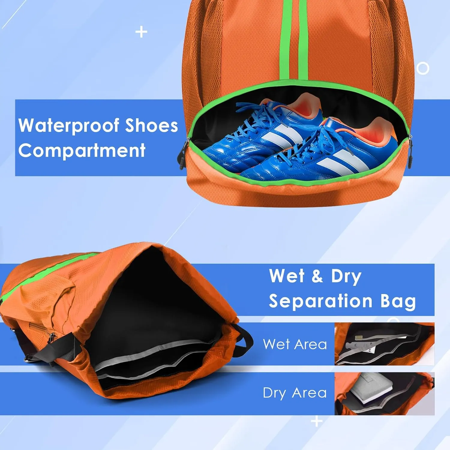 BROTOU Soccer Bags, Football Backpack, Volleyball Bag, Drawstring Soccer Backpack with Ball and Shoe Compartment