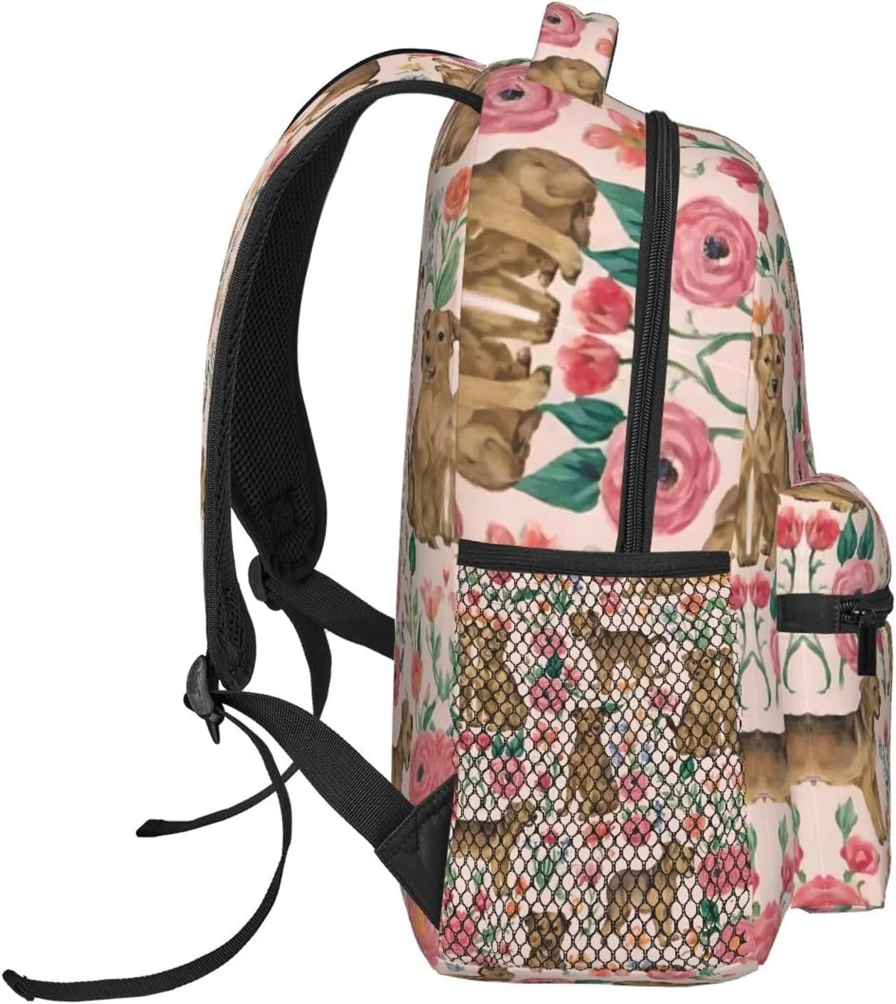 Brussels Griffon Dog Floral Art Shoulder Book Bags Polyester Multipurpose Anti-Theft Carry On Bag Large Capacity Travel Hiking & Camping Rucksack