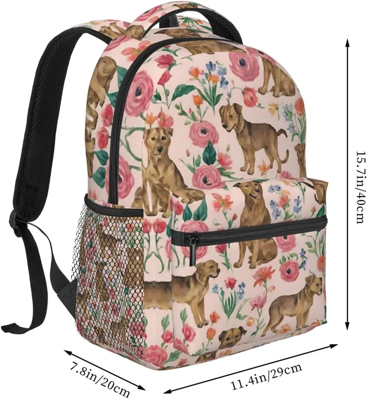 Brussels Griffon Dog Floral Art Shoulder Book Bags Polyester Multipurpose Anti-Theft Carry On Bag Large Capacity Travel Hiking & Camping Rucksack