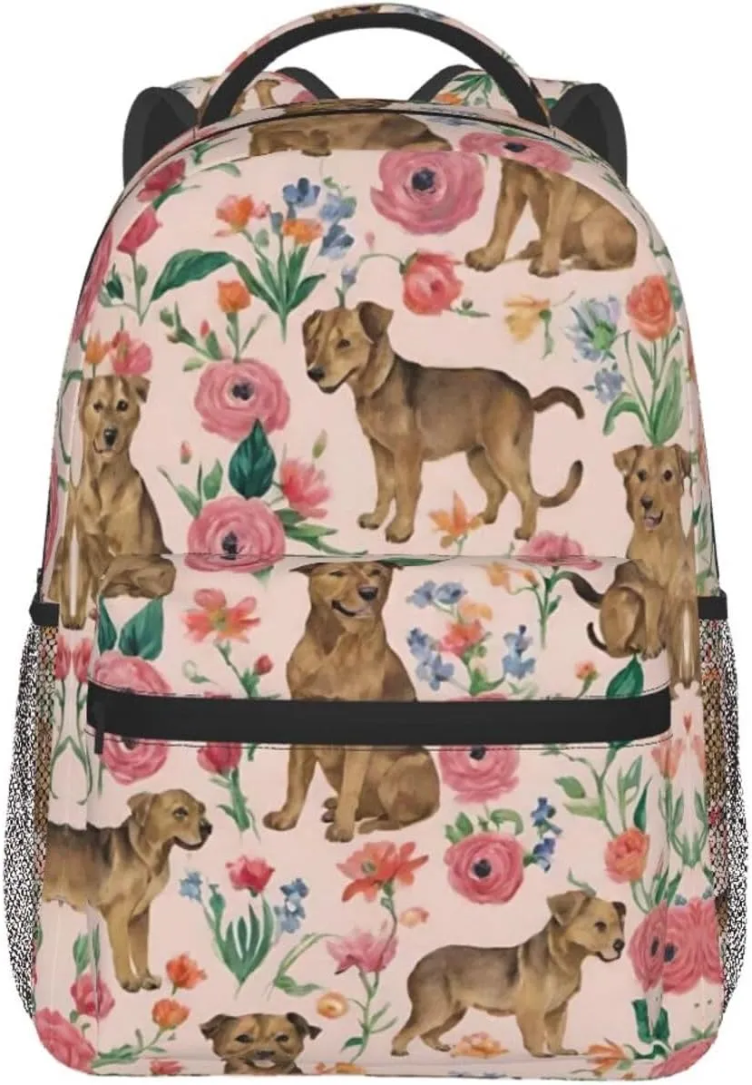 Brussels Griffon Dog Floral Art Shoulder Book Bags Polyester Multipurpose Anti-Theft Carry On Bag Large Capacity Travel Hiking & Camping Rucksack