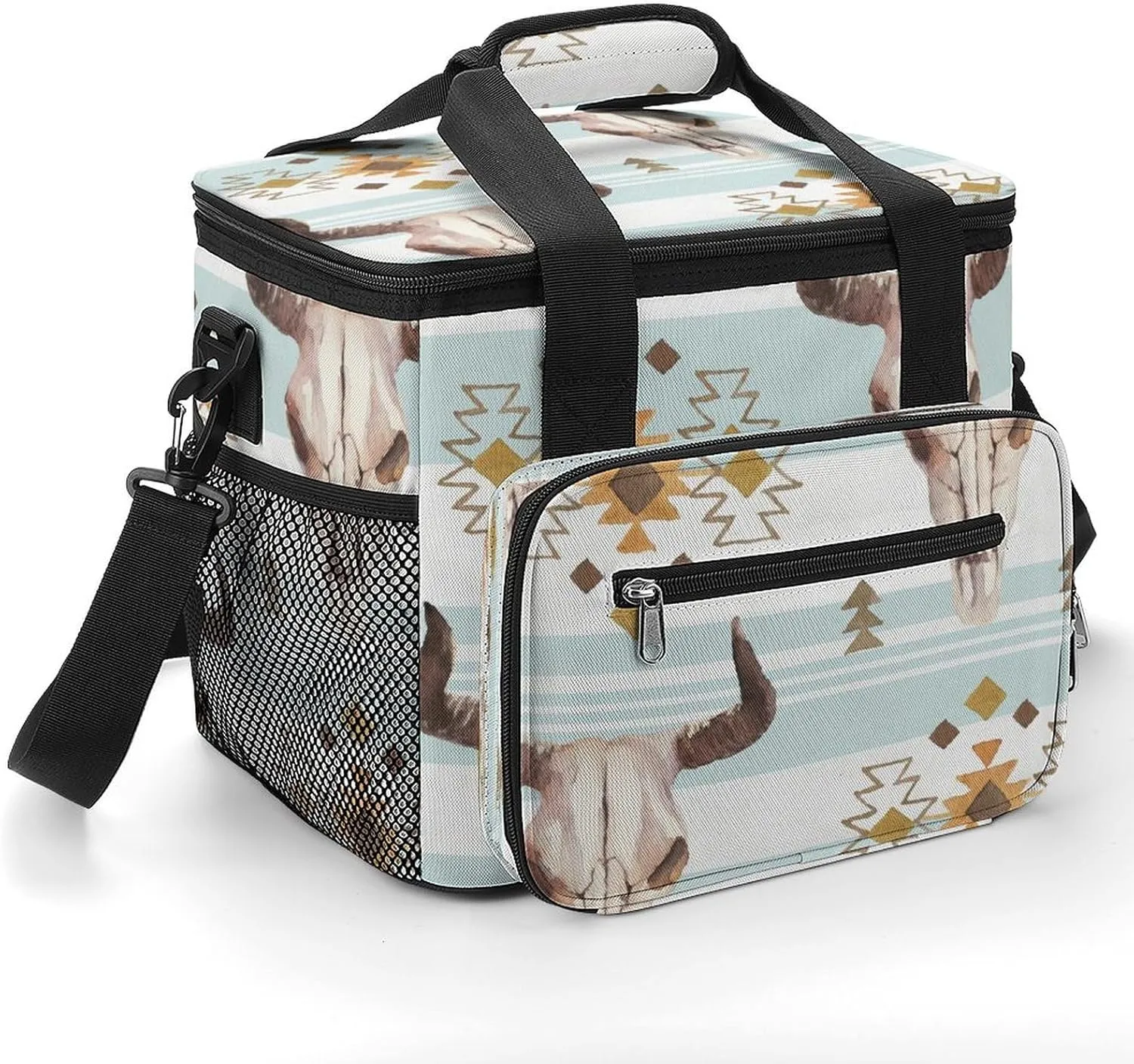 Bull Cow Skull 22.5L Insulated Camping Coolers Bag Watercolor Ethnic Boho Large Leakproof Ice Chest for Beach Travel Picnic