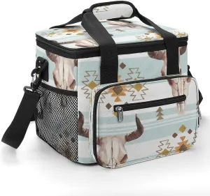 Bull Cow Skull 22.5L Insulated Camping Coolers Bag Watercolor Ethnic Boho Large Leakproof Ice Chest for Beach Travel Picnic