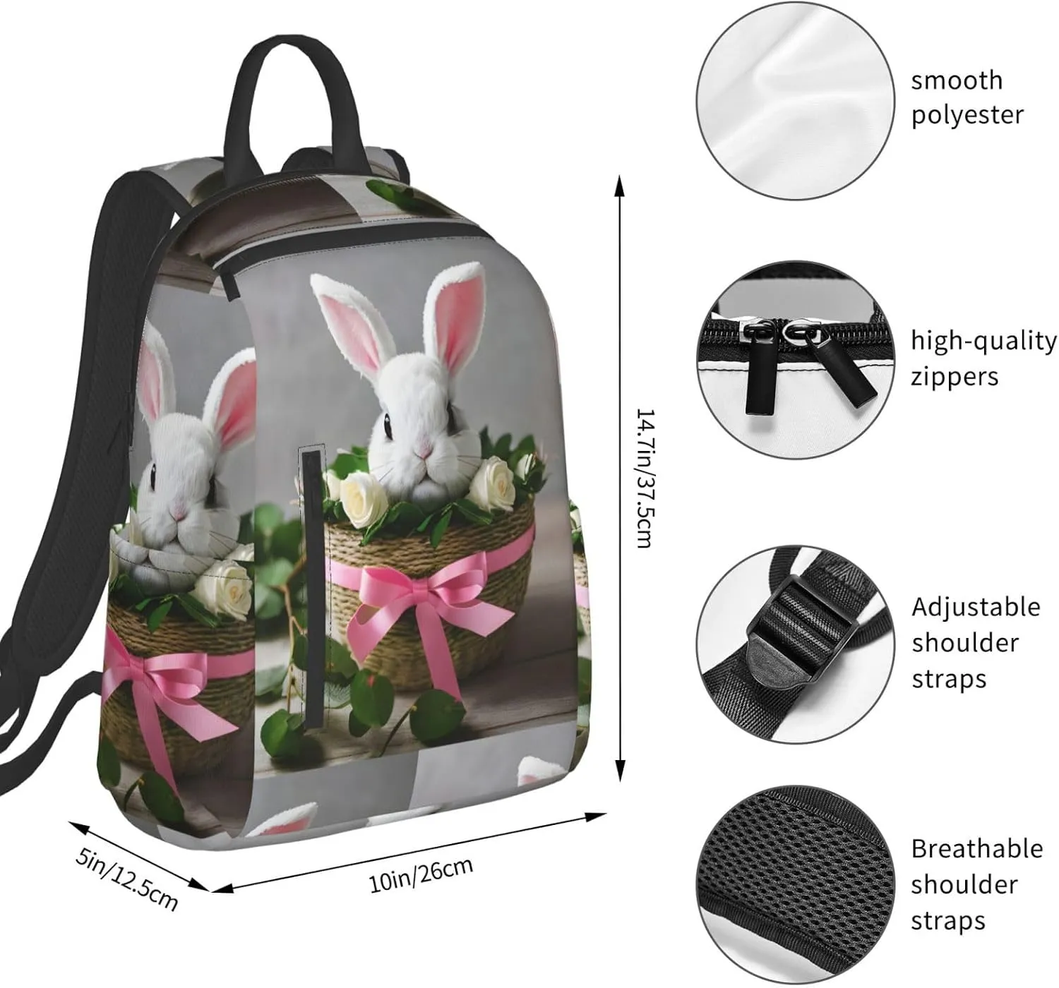 Bunny Rosette print Lightweight Laptop Backpack Travel Daypack Bookbag for Women Men for Travel Work