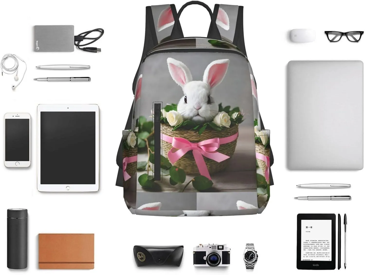 Bunny Rosette print Lightweight Laptop Backpack Travel Daypack Bookbag for Women Men for Travel Work
