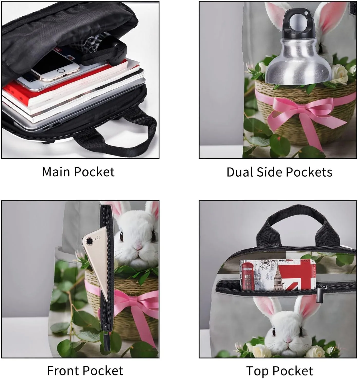 Bunny Rosette print Lightweight Laptop Backpack Travel Daypack Bookbag for Women Men for Travel Work