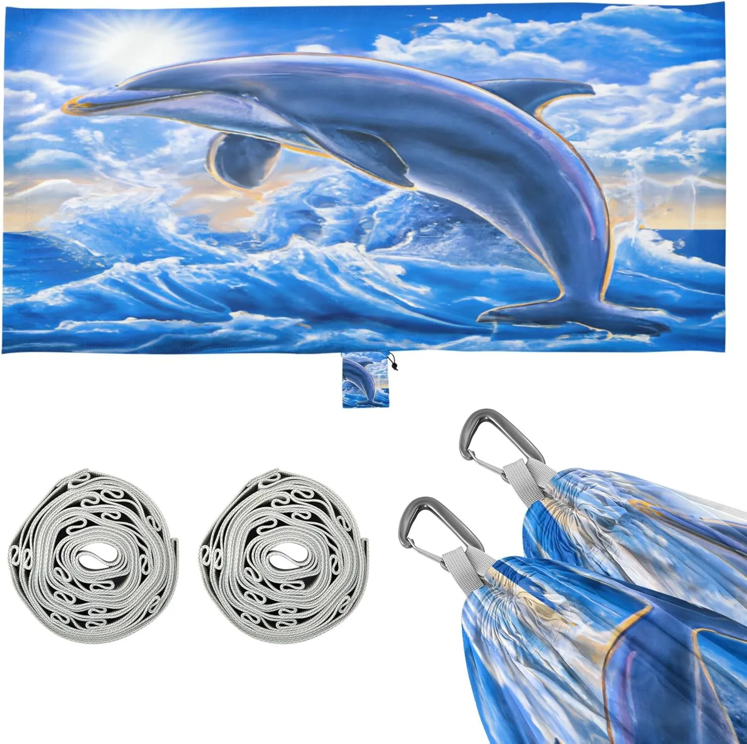 Burbuja Dolphin Camping Hammock 330 lb Hammock with Tree Straps & Attached Carry Bag & Side Pocket for Camping Beach Backpacking Backyard Travel