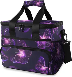 Butterfly Purple Butterflies Black Cooler Bag Insulated Cooler Soft Sided Cooler 24 Can Portable Picnic Bag Large Leakproof Lunch Bag Box for Beach Grocery Camping Travel Car Men Women