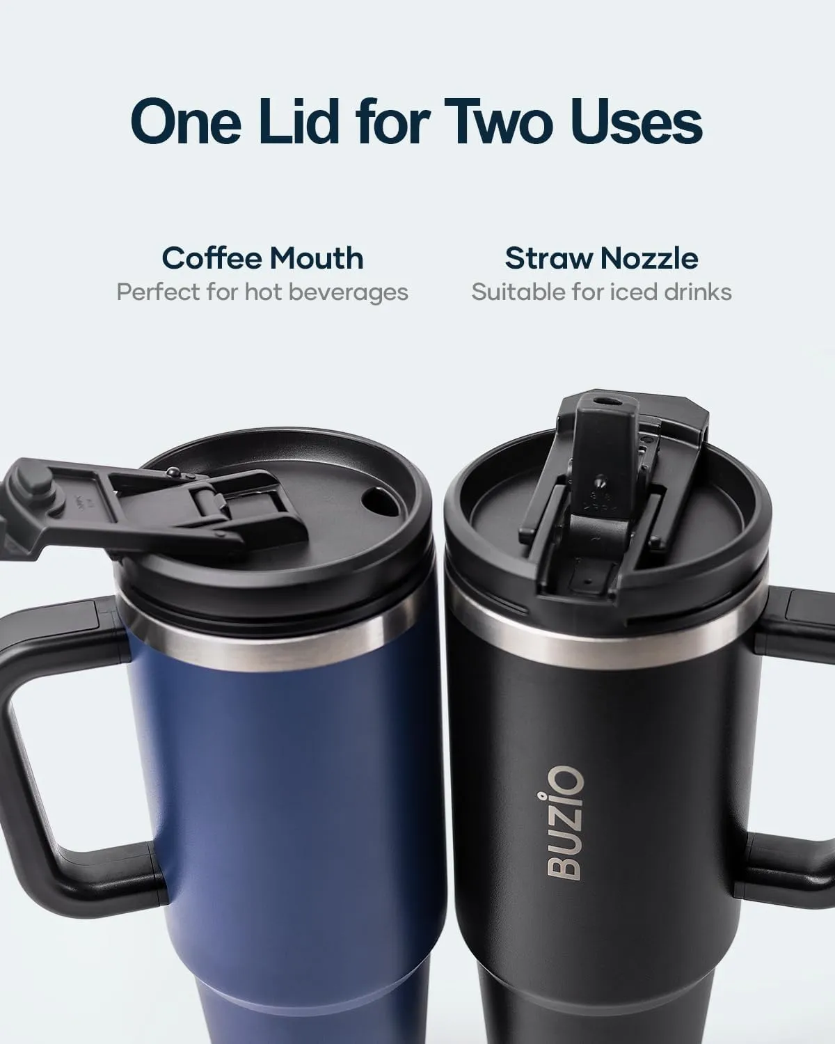 BUZIO 30 oz Tumbler with Handle, Stainless Steel Vacuum Insulated Tumbler with 2-in-1 Lid and Straw, Leak-proof Double Walled Travel Coffee Mug for Water, Tea or Coffee, Black