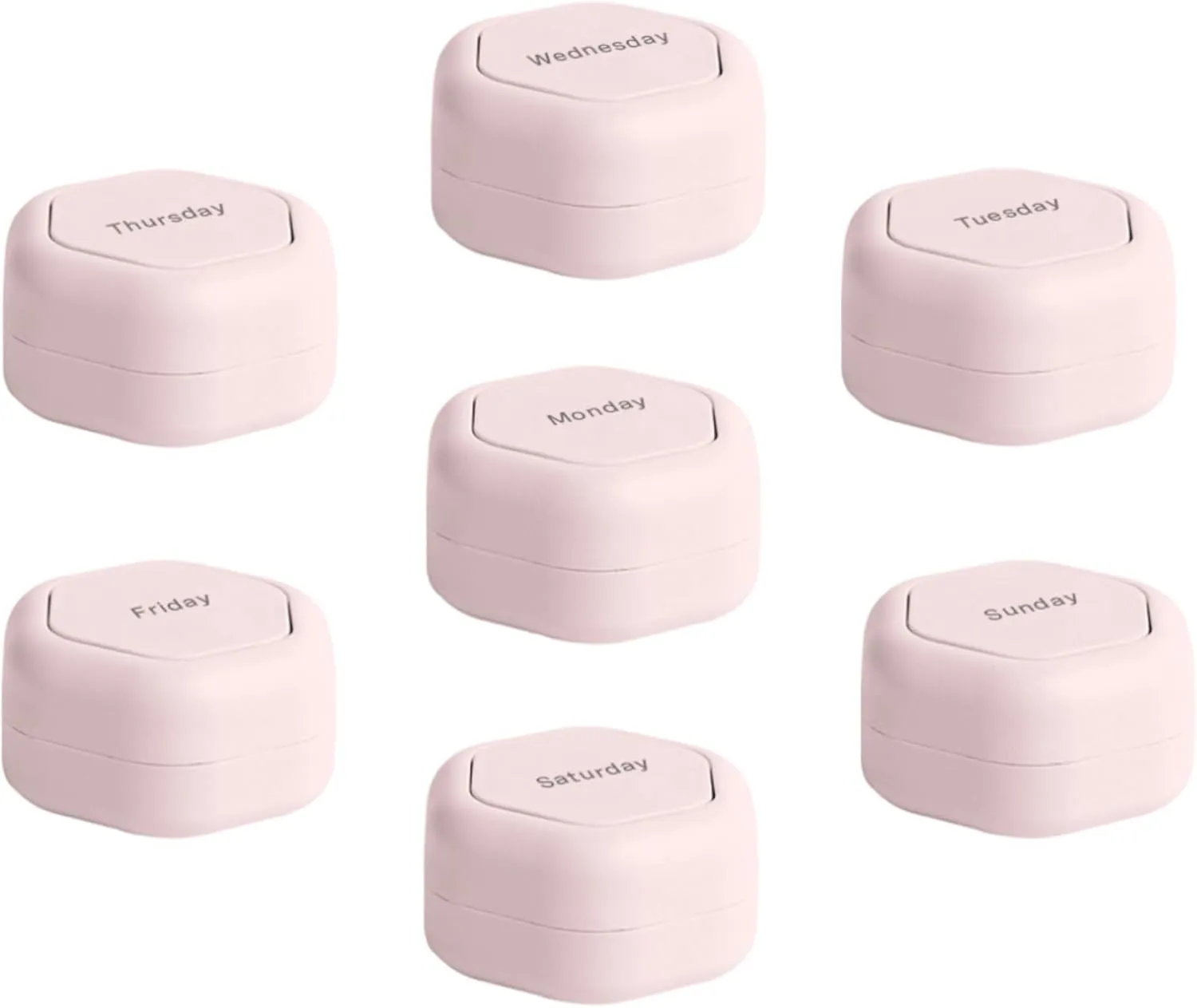 Cadence Travel Containers - Pill Case Set - Magnetic Travel Capsules - A Daily Pill Box for Supplements & Vitamins - Contains 7 Flex Smalls (0.56oz) with Labels for Everyday of The Week - Petal