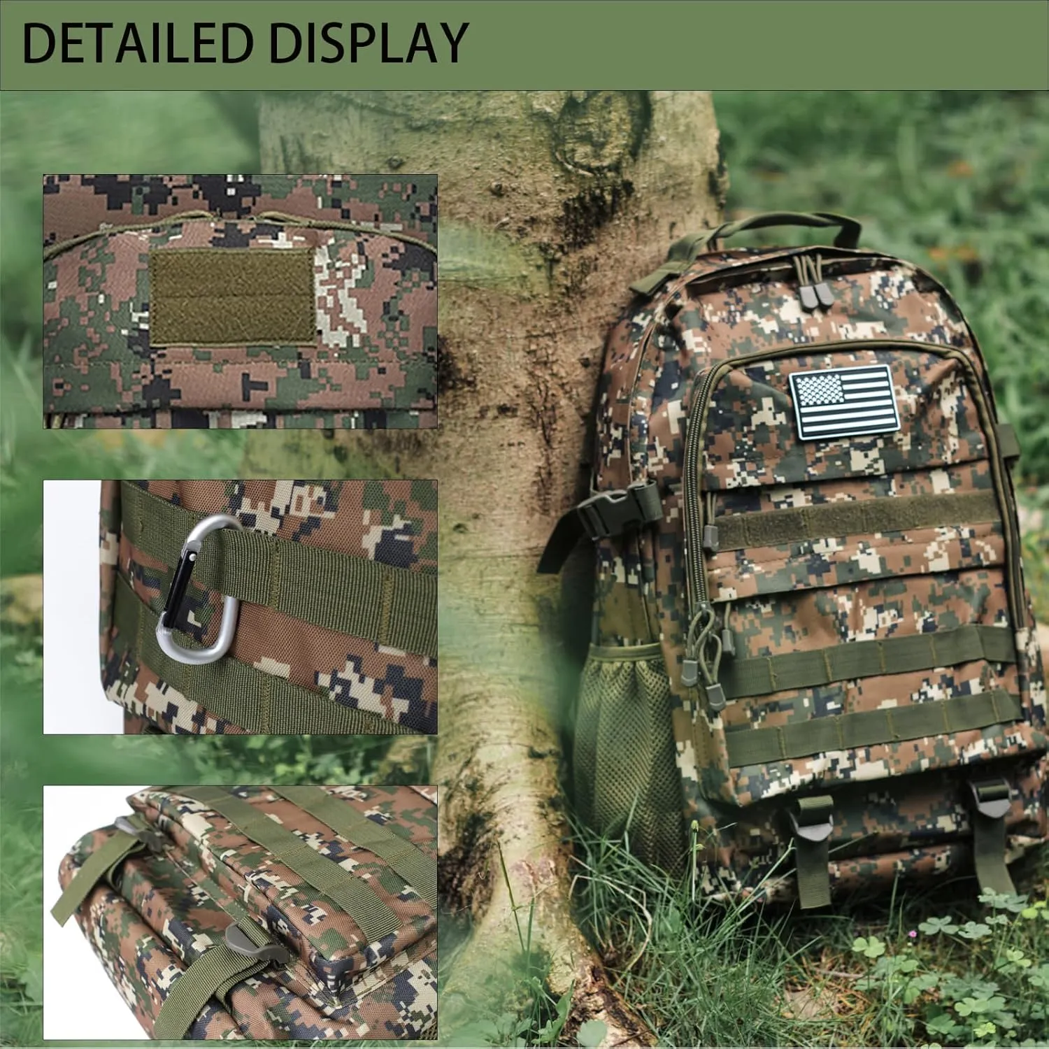 Camo Backpack for Boys,Kids Army Backpack Boys with USA Flag Patch,35L Waterproof Tactical School Backpack for Travel Outdoor