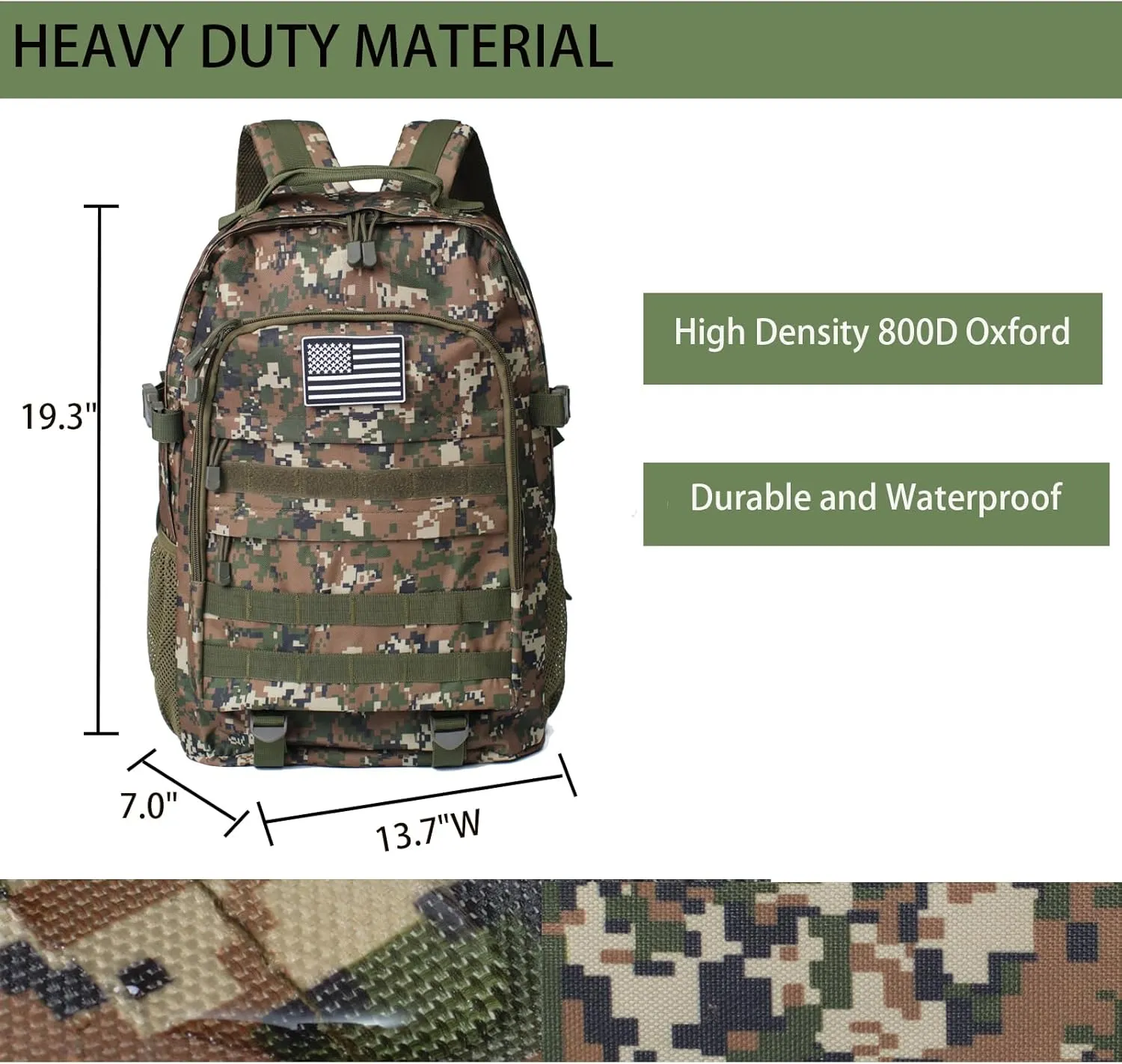 Camo Backpack for Boys,Kids Army Backpack Boys with USA Flag Patch,35L Waterproof Tactical School Backpack for Travel Outdoor