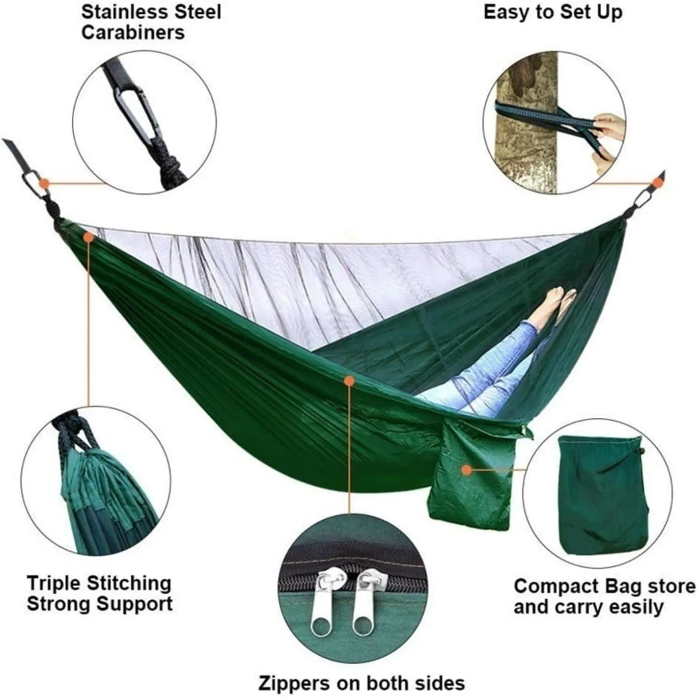 Camp Camping Hammock with Mosquito Net Portable Parachute 6 Strap Double Travel Hammock,Outdoor Backpacking Hammock Swing Chair Strong