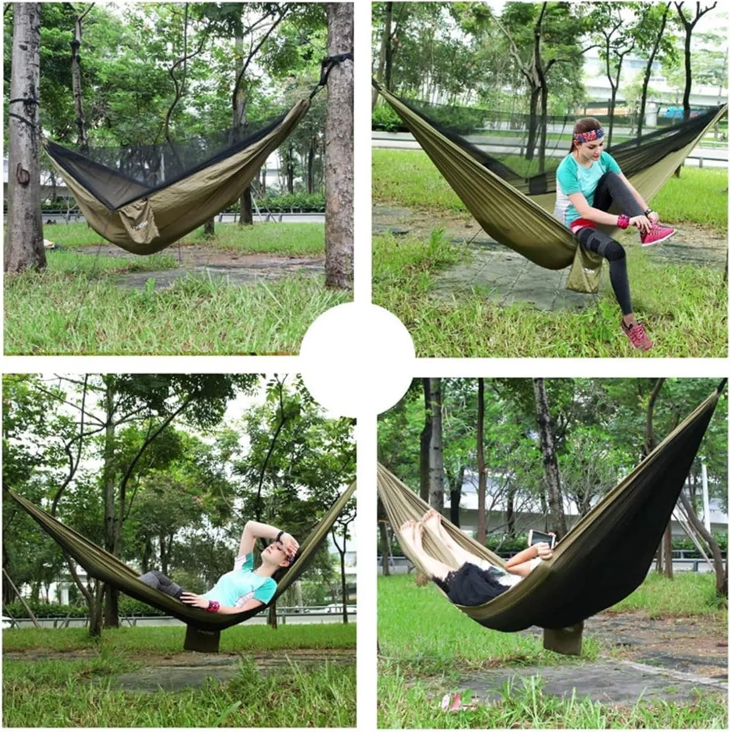 Camp Camping Hammock with Mosquito Net Portable Parachute 6 Strap Double Travel Hammock,Outdoor Backpacking Hammock Swing Chair Strong