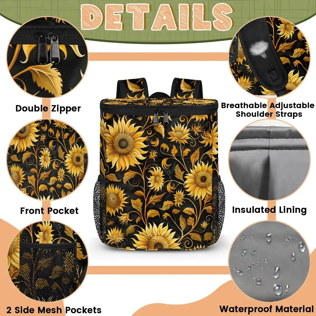 Camping Cooler Backpack 30 Cans, Insulated Waterproof Backpack Cooler Bag Leak Proof Portable Backpack Coolers to Work Lunch Travel Beach Trip Hiking Picnic Fishing Thermal Bag Drink Beer
