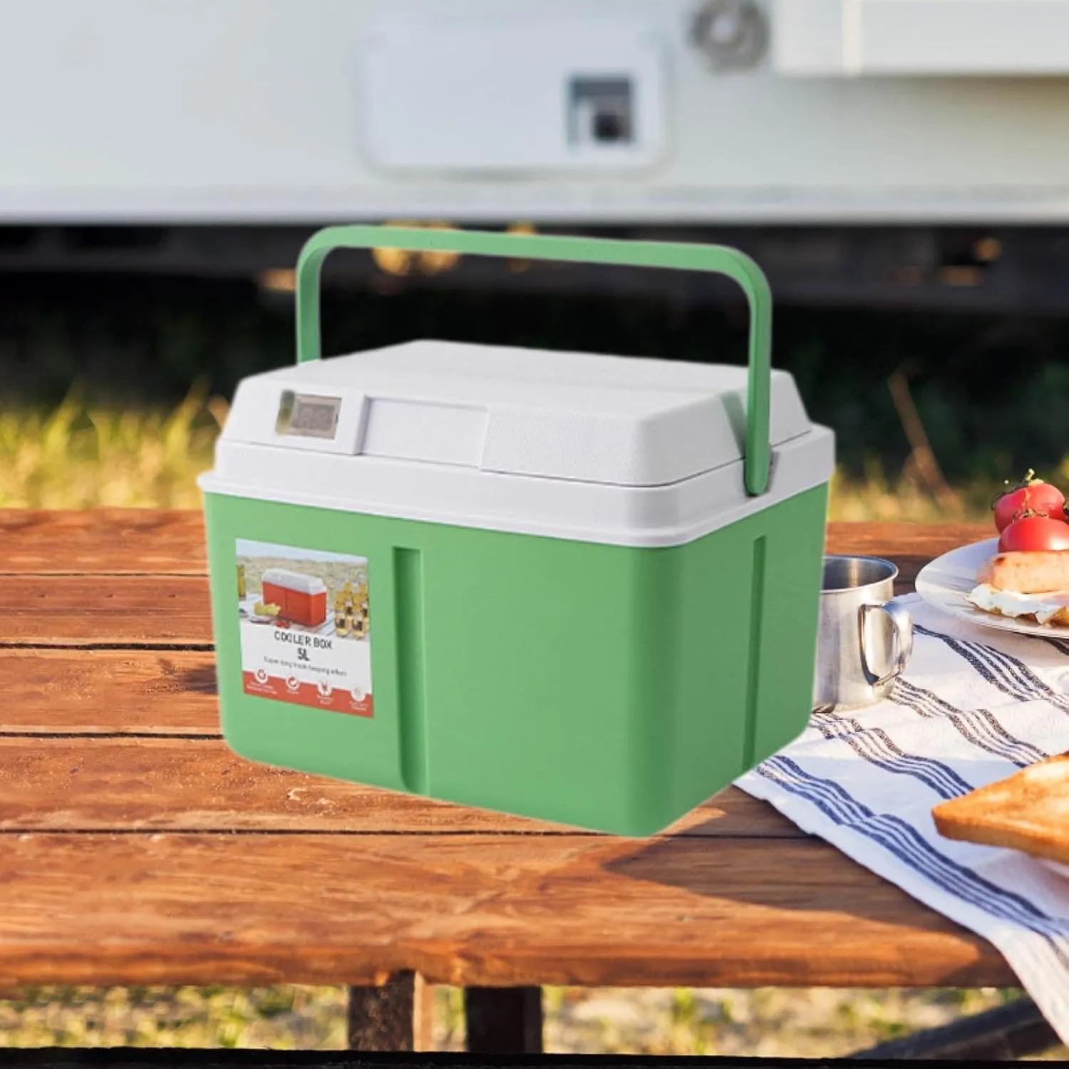Camping Cooler Box Cold and Hot Insulated Case for Beach, Sports with Lock Lid Versatile Lightweight with Carry Handle
