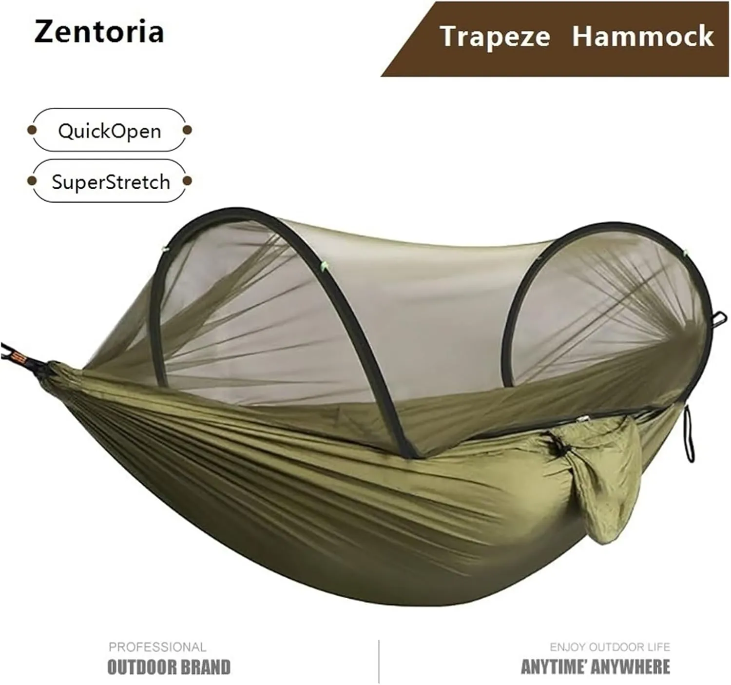 Camping Hammock, Fully Automatic Quick Opening Hammock with Mosquito Net, Portable Hammock with Mosquito Net, Lightweight Nylon Parachute Hammock, Essential Camping Gear for Travel, Backpacki