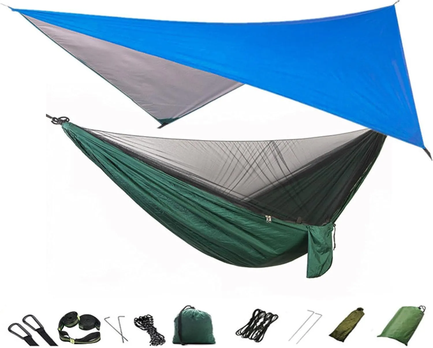 Camping Hammock Net and Hammock Canopy Portable Nylon for Hiking Camping Survival Travel Blueanddarkgreen