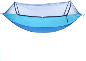 Camping Hammock with Mosquito Net, 102x55 inches, Double Size, Quick Open Design with Tree Straps and Carabiners, Blue/496