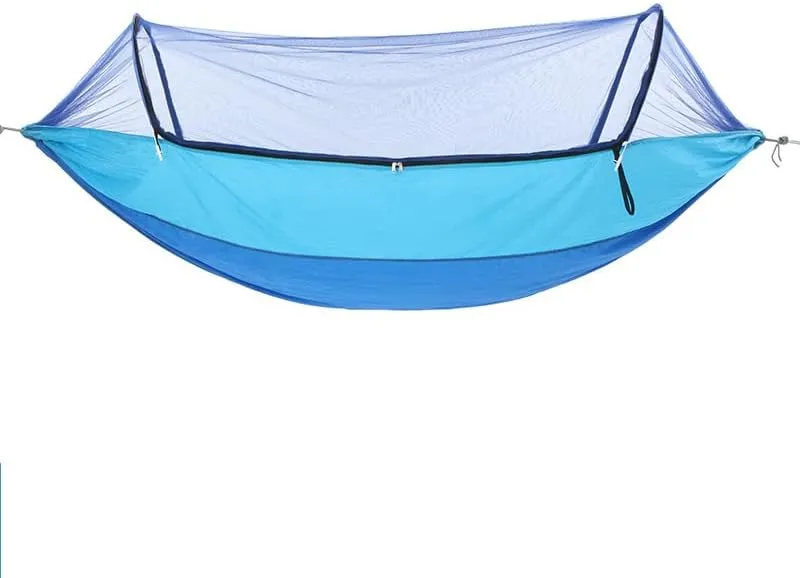 Camping Hammock with Mosquito Net, 102x55 inches, Double Size, Quick Open Design with Tree Straps and Carabiners, Blue/496