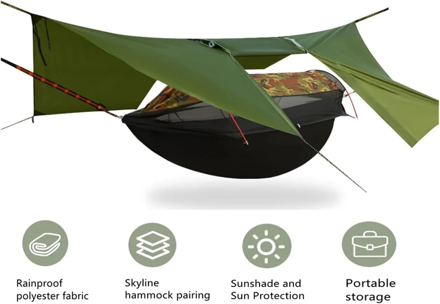 Camping Hammock with Mosquito Net Portable Outdoor Travel Sleeping Hanging Hammocks Swing Waterproof Canopy Tent Awnings(Yellow)