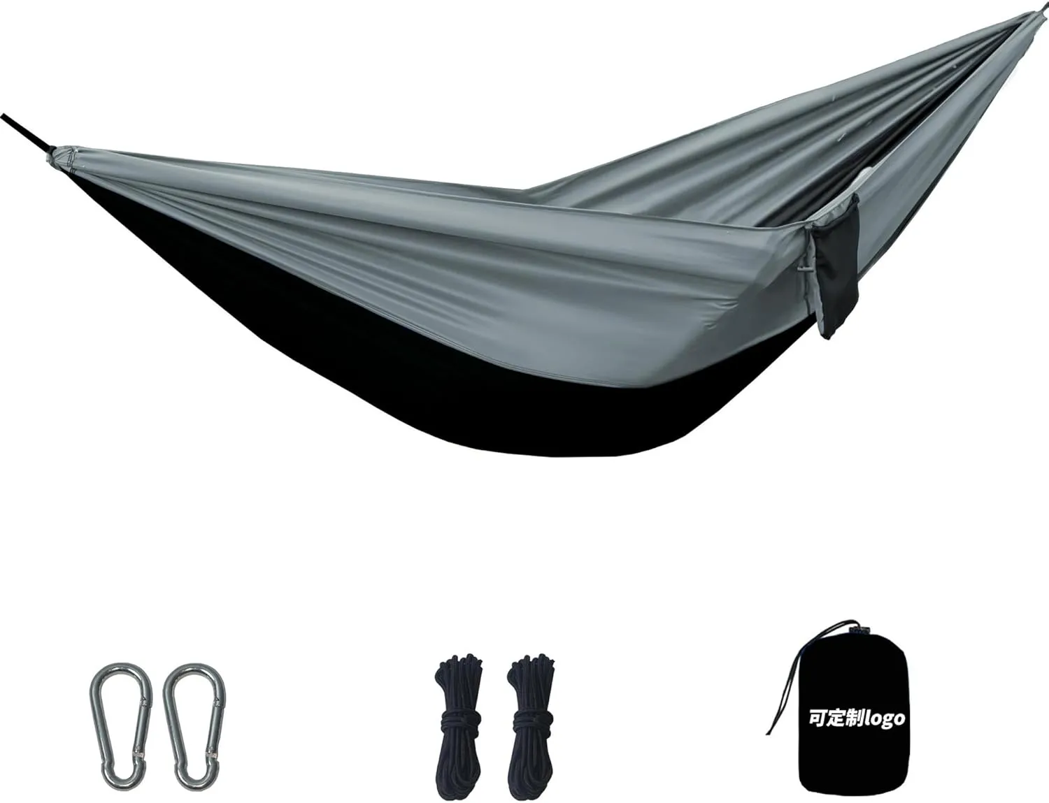 Camping Hammock with Removable Mosquito Net, Single Person Portable Outdoor Hammock with Parachute Lightweight Nylon Spunlace for Adventure, Hiking and Backpacking-Black