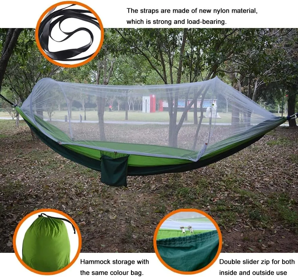 Camping Hammock,travel Hammock,Automatic Quick-open with Mosquito Net, Nylon Fabric, Suitable for Camping, Camping and Beach Scenarios.(Dark green)