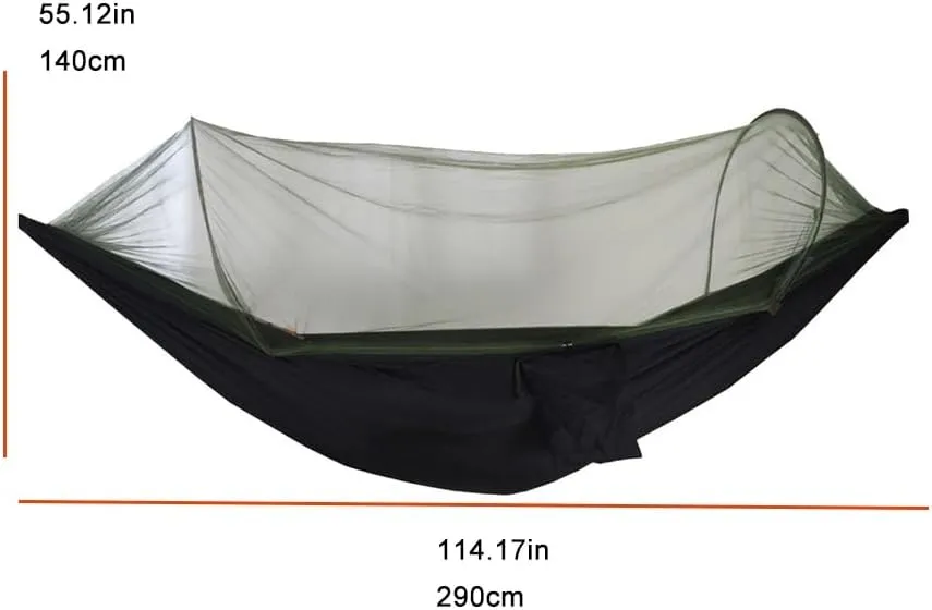 Camping Hammock,travel Hammock,Automatic Quick-open with Mosquito Net, Nylon Fabric, Suitable for Camping, Camping and Beach Scenarios.(Dark green)
