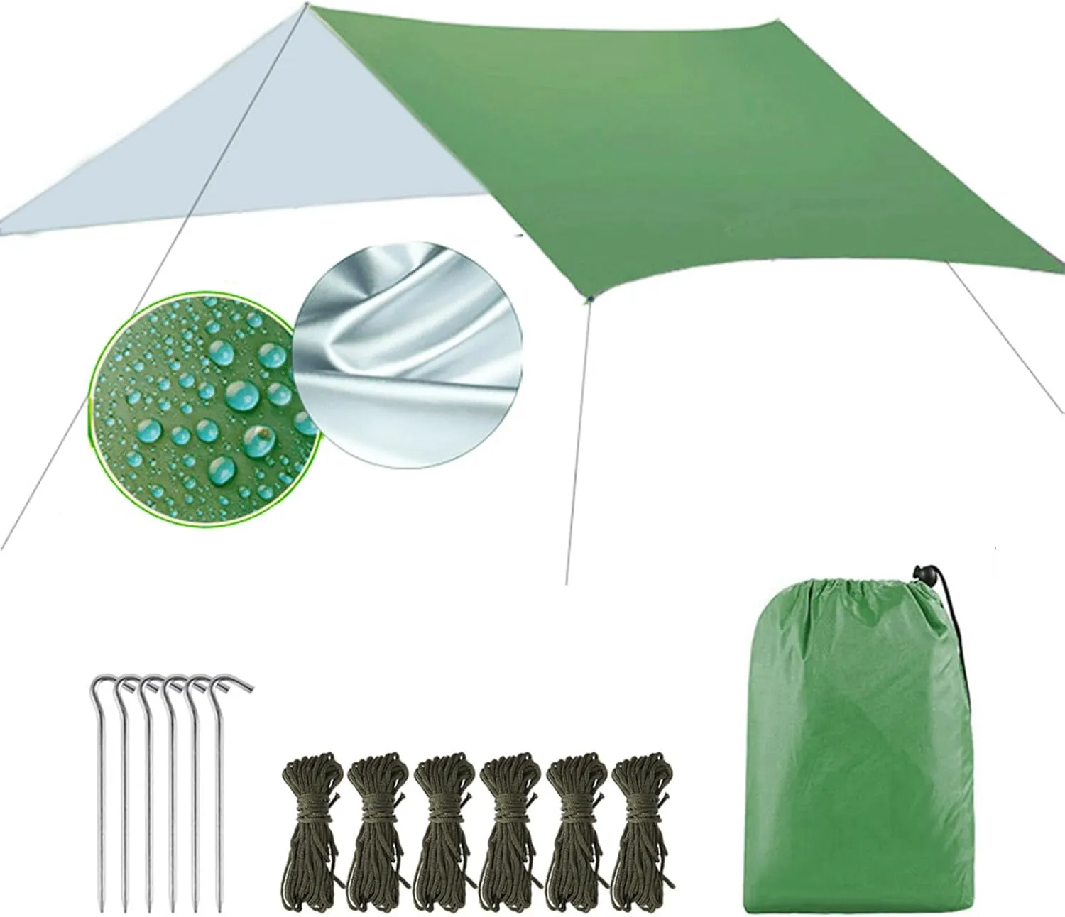 Camping Tarp, 9.8 * 9.8ft Multifunctional Water Proof Camping Tarp with Stakes, Strings, Storage Bag, Outdoor Sunshade Tent Rain Shelter for Beach Picnic (One Size)