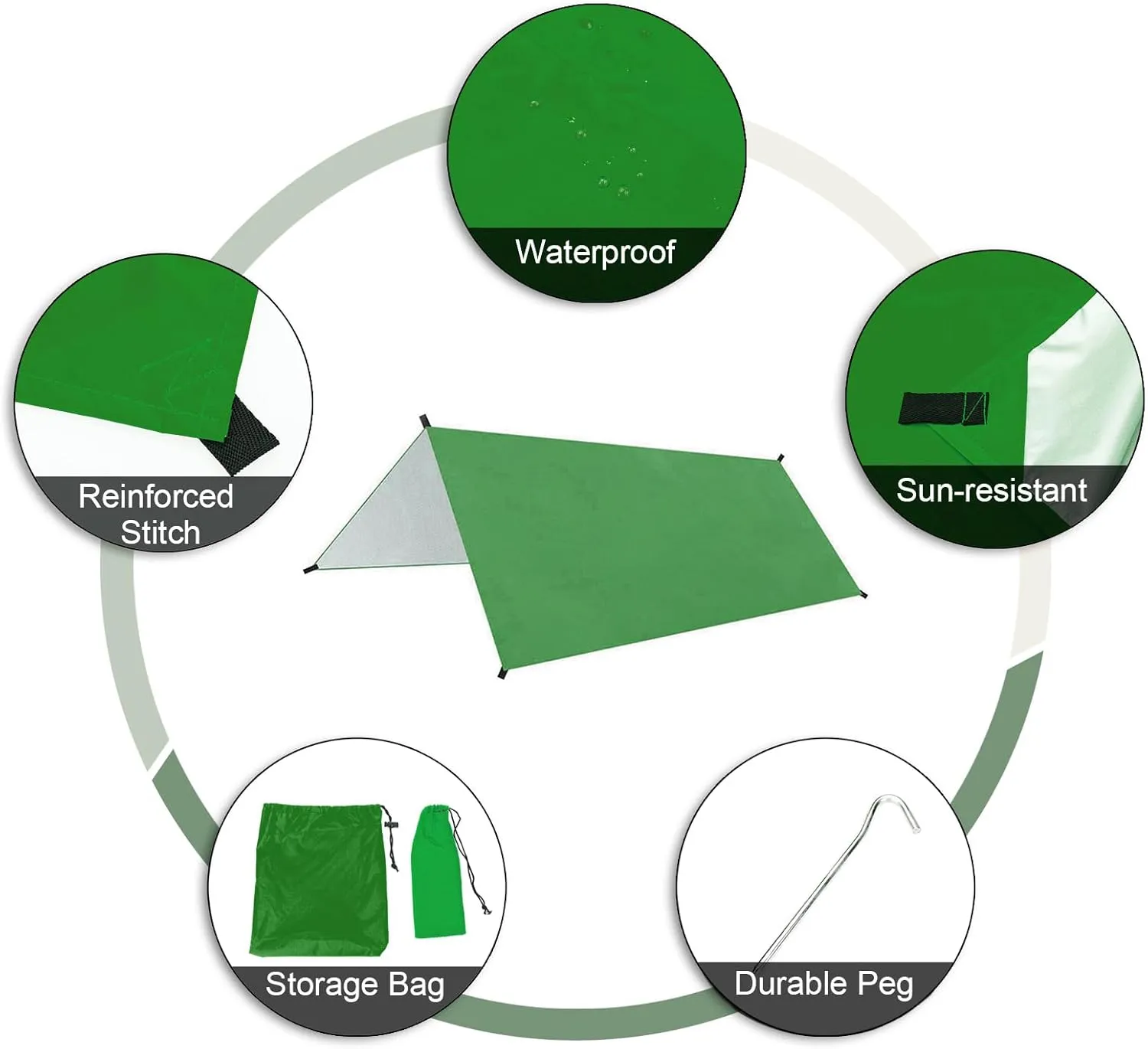 Camping Tarp, 9.8 * 9.8ft Multifunctional Water Proof Camping Tarp with Stakes, Strings, Storage Bag, Outdoor Sunshade Tent Rain Shelter for Beach Picnic (One Size)
