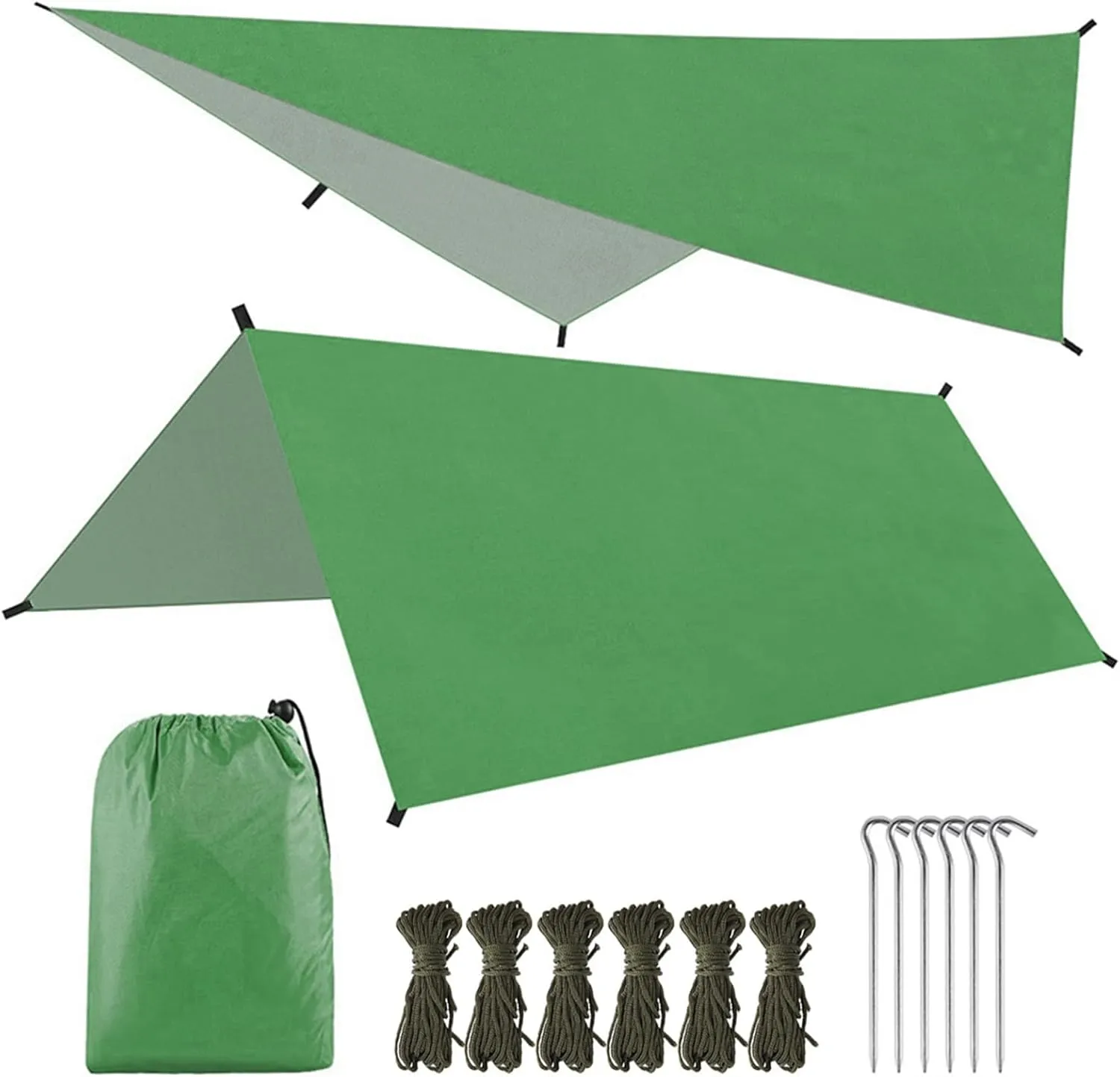 Camping Tarp, 9.8 * 9.8ft Multifunctional Water Proof Camping Tarp with Stakes, Strings, Storage Bag, Outdoor Sunshade Tent Rain Shelter for Beach Picnic (One Size)