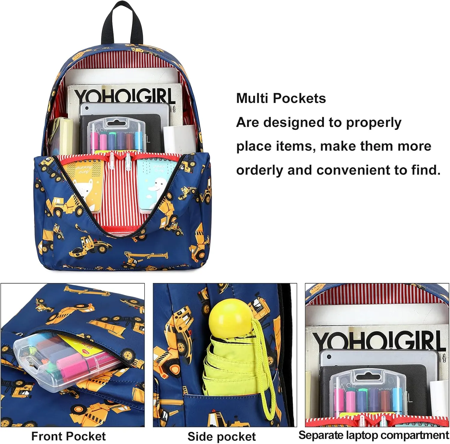 CAMTOP Backpack for Kids, Boys Preschool Backpack with Lunch Box Toddler Kindergarten School Bookbag Set (Engineering Vehicle)