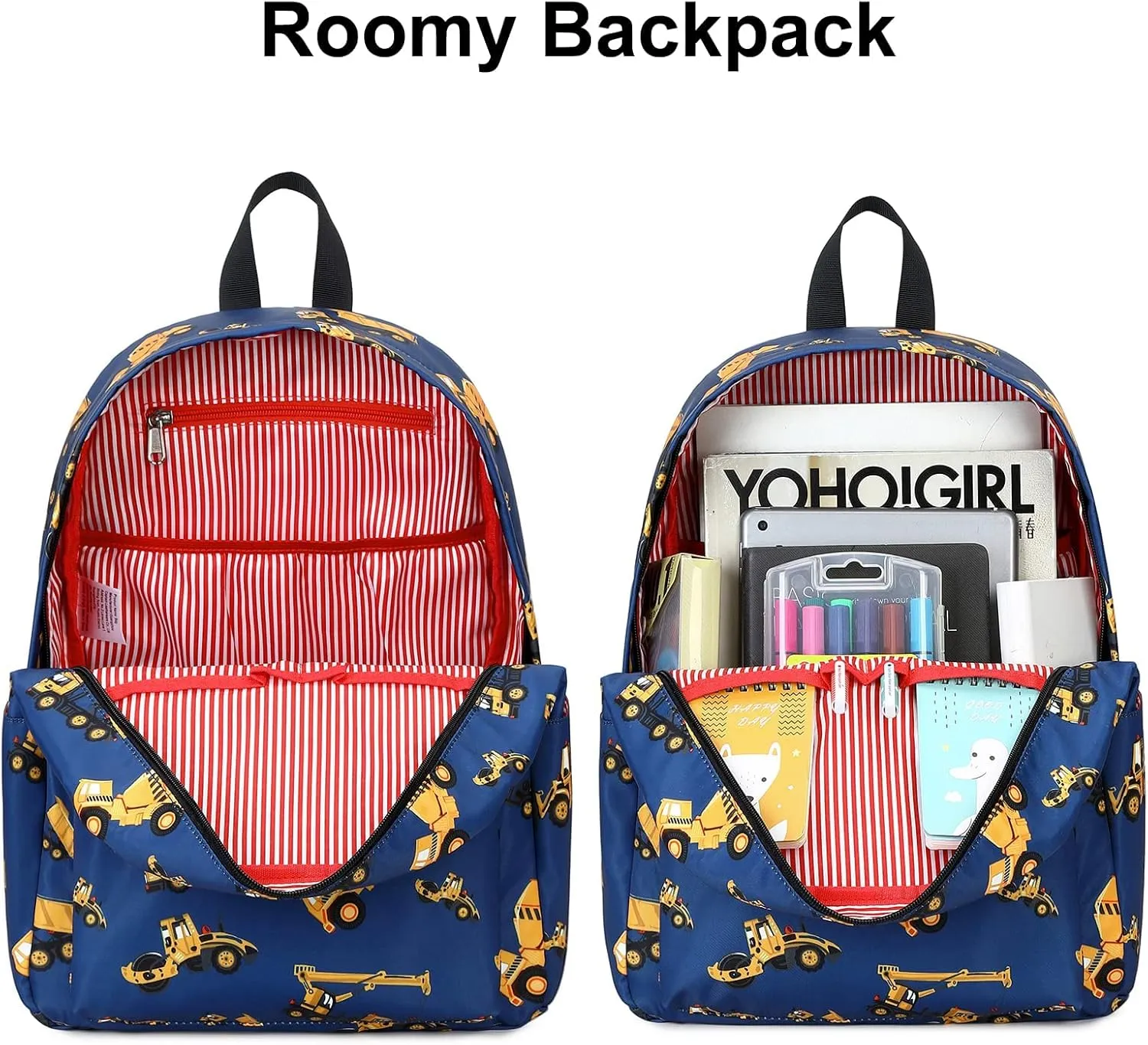 CAMTOP Backpack for Kids, Boys Preschool Backpack with Lunch Box Toddler Kindergarten School Bookbag Set (Engineering Vehicle)