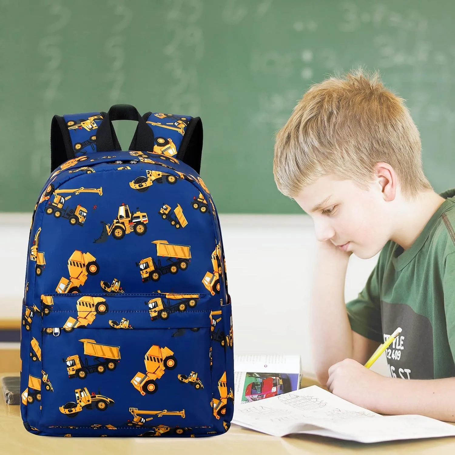 CAMTOP Backpack for Kids, Boys Preschool Backpack with Lunch Box Toddler Kindergarten School Bookbag Set (Engineering Vehicle)