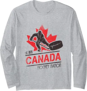 Canada Hockey Nation Retro Sports Canadian Ice Hockey Long Sleeve T-Shirt