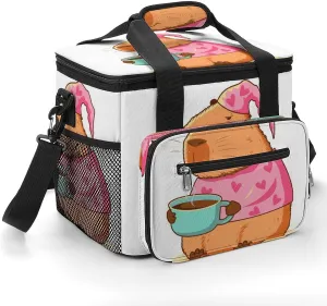 Capybara Pajamas Coffee 22.5L Insulated Camping Coolers Bag Cute Funny Animal Large Leakproof Ice Chest for Beach Travel Picnic