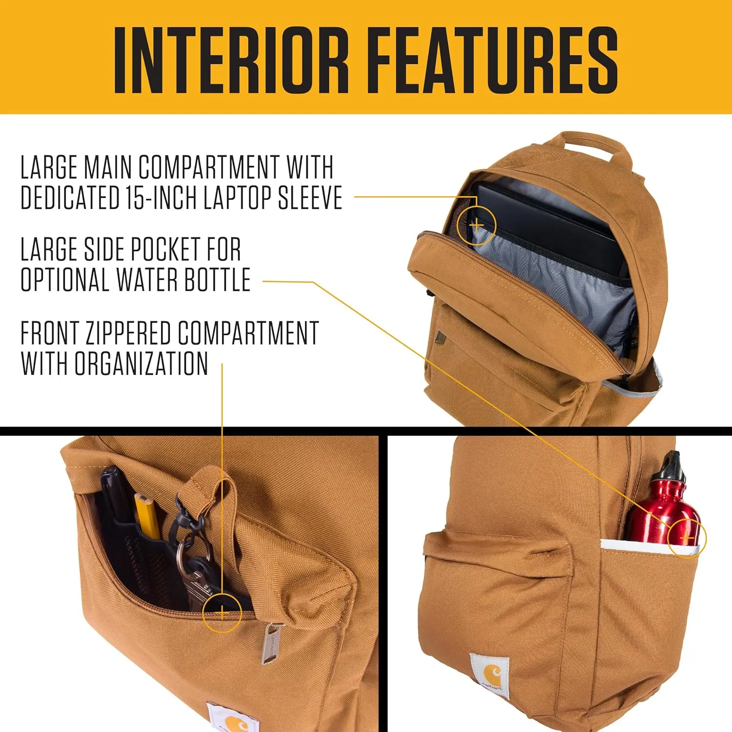 Carhartt 21L Classic Laptop Backpack, Water-Resistant Pack W/ 15" Laptop Sleeve and Organizational Compartments, PFAS Free, Gravel