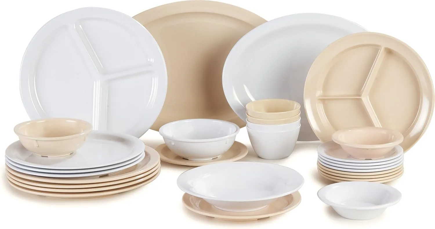 Carlisle FoodService Products Kingline Reusable Plastic Plate Dinner Plate for Home and Restaurant, Melamine, 9 Inches, White, (Pack of 48)