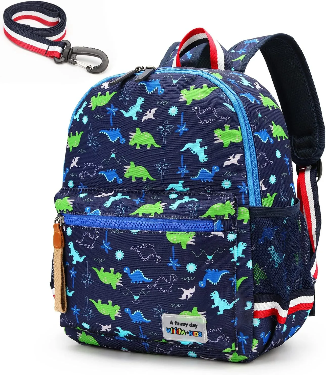 Cartoon Bus 12 Kindergarten Backpack for Kids Girls and Boys,Waterproof Preschool Toddler Backpack Wiht Leash and Safety Harness (Green Dinosaur)