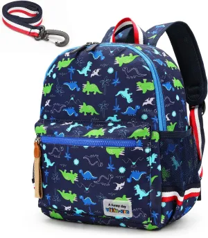 Cartoon Bus 12 Kindergarten Backpack for Kids Girls and Boys,Waterproof Preschool Toddler Backpack Wiht Leash and Safety Harness (Green Dinosaur)