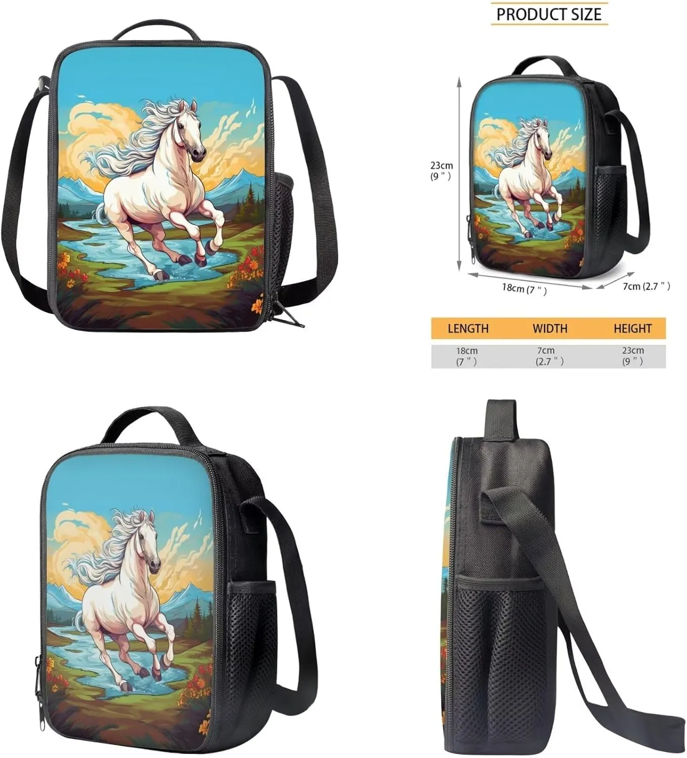 Cartoon Horse Backpack and Lunch Box Set for Boys Grade 5-6, Girls Bookbag Set for Primary School Waterproof School Bags for Teen Girls Back to School Pack of 3