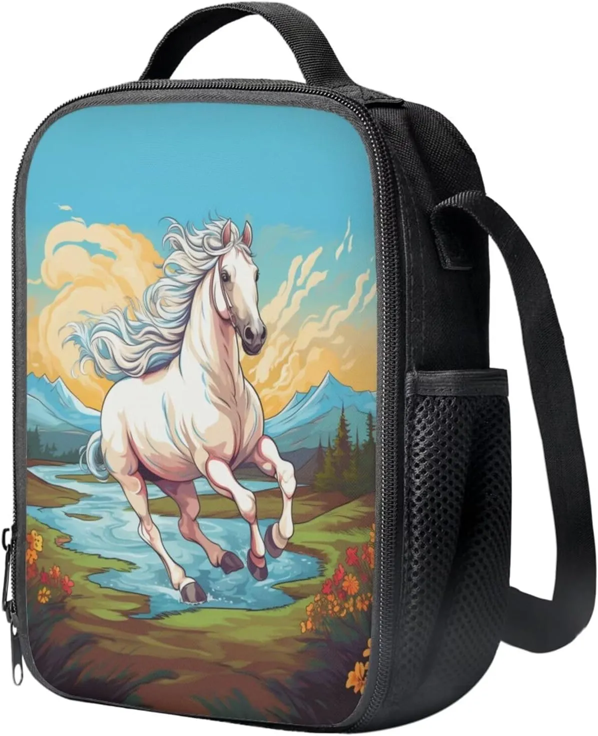 Cartoon Horse Backpack and Lunch Box Set for Boys Grade 5-6, Girls Bookbag Set for Primary School Waterproof School Bags for Teen Girls Back to School Pack of 3