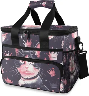 Cat Crown Black Cooler Bag Insulated Cooler Soft Sided Cooler 24 Can Portable Picnic Bag Large Leakproof Lunch Bag Box for Beach Grocery Camping Travel Car Men Women