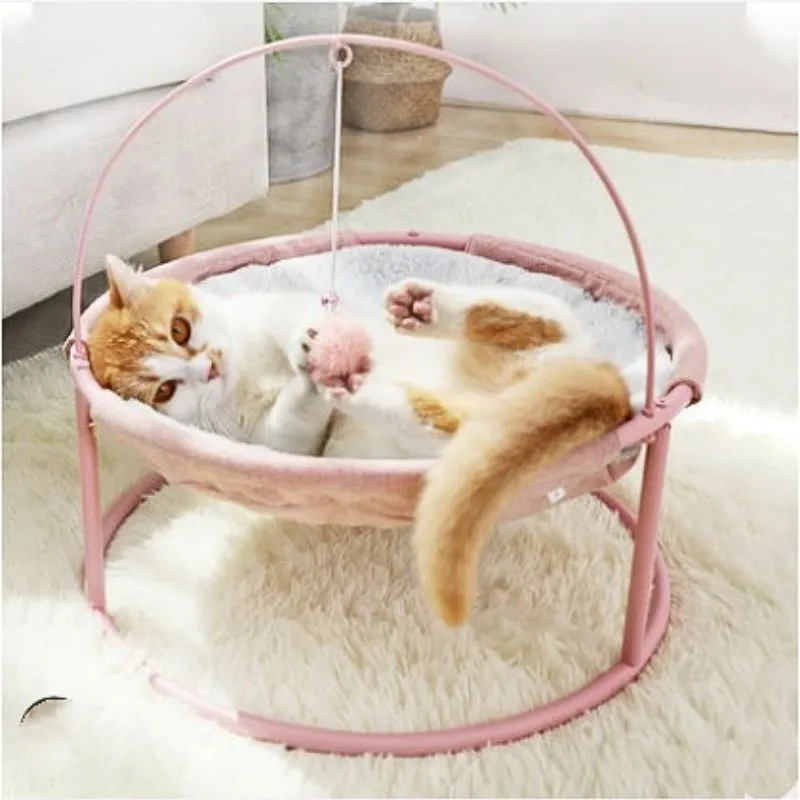 Cat Hammock Chair Soft Bed Plush Nest Detachable Mat With Dangling Ball